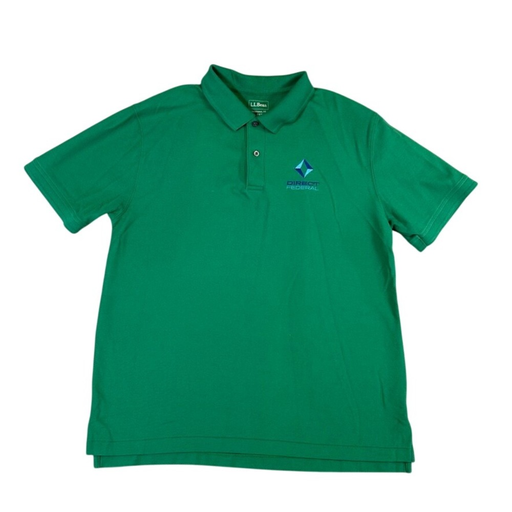 LL Bean Mens Large Green Pique Cotton Polo Shirt Direct Federal Logo 243228